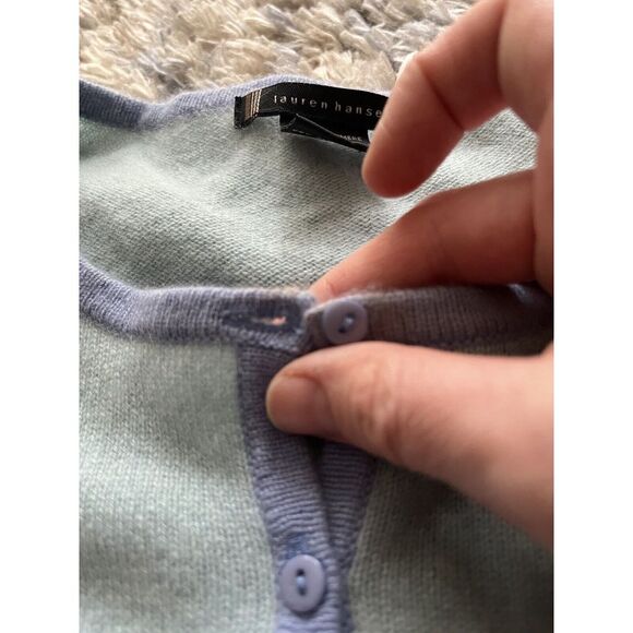 Lauren Hansen 100% Cashmere Cardigan Sz S Colorblock Blue - Picture 3 of 5